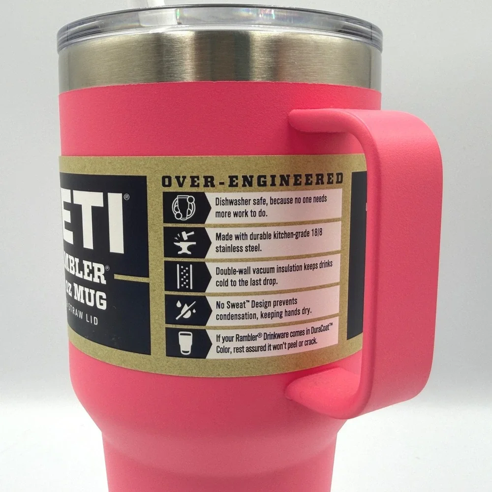 YETI Rambler Mug 35 oz Tropical Pink New Straw Lid Insulated Tumbler Handle *NEW